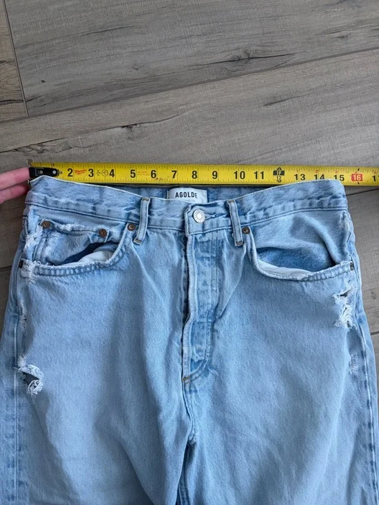 AGOLDE 90s High Rise Cropped Straight Jeans Nerve Light Wash Denim Raw Hem 28 - Picture 9 of 12